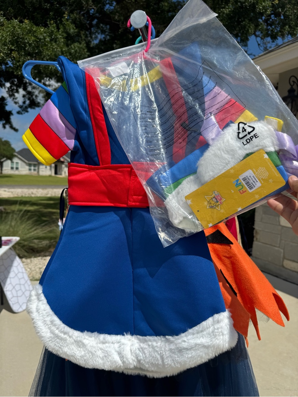 Girls Blue and Red Holiday Dress-Up Costume with Multicolor Accents